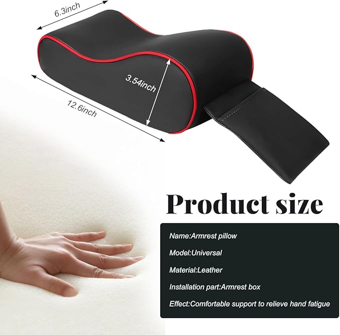 Car Center Console Cover, Soft Memory Foam Auto Arm Rest Pillow with Phone Holder Storage Bag, Waterproof Leather Armrest Seat Box Protector Comfy Cushion Pad for Most Cars (Black&Red)