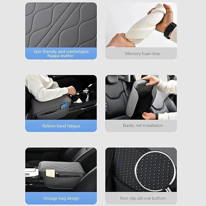 OUTMX Car Center Console Cushion for Lexus NX 350 2022-2025, Nappa Leather Memory Foam Armrest Cover with Side Storage Pockets, Auto Elbow Support Pad 1pc,Black