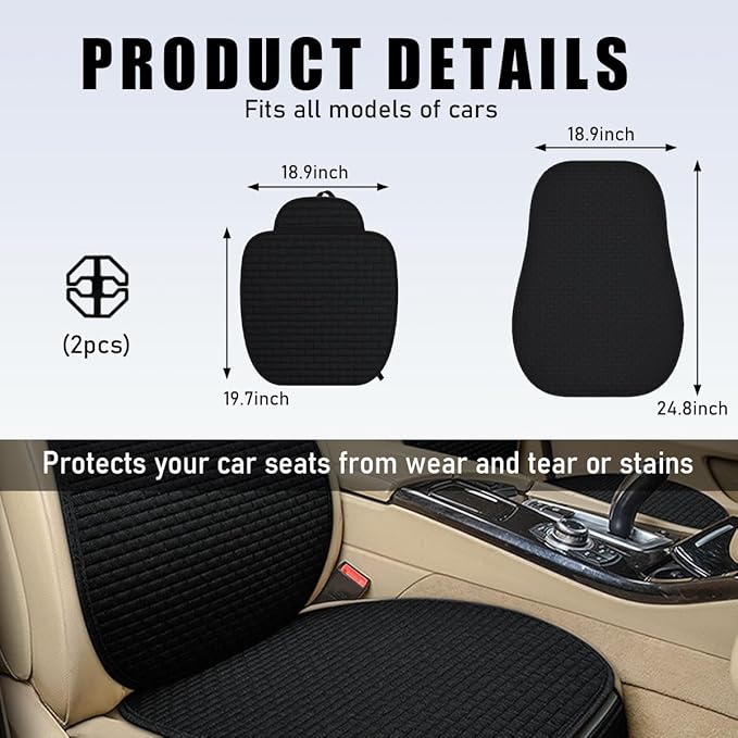 4PCS Car Seat Cover Pad, Breathable Auto Front Seat Bottom Cushion Mat & Seatback Cover, Soft Comfortable Vehicle Full Seat Protector, Universal Truck SUV Car Accessories (Black)