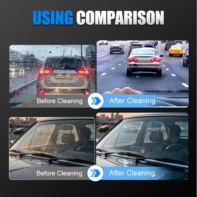 Automotive Oil Film Cleaning Brush, 2025 Upgraded Car Windshield Glass Cleaner for Car Windows, Glass Oil Film Remover Cleaning Board, Anti-Rain Fog, Improves Clarity (1 Set)