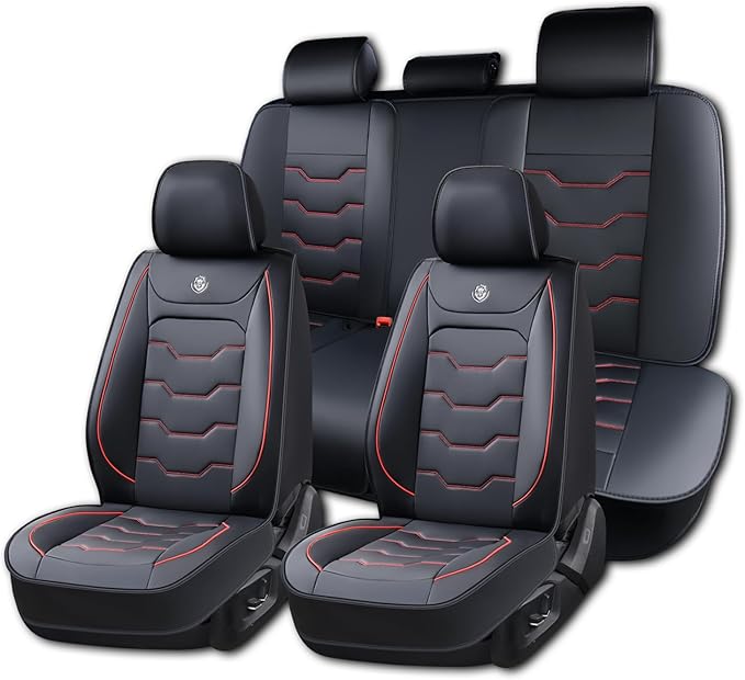 Car Seat Cover Full Set Sets, Universal Car Seat Covers for Cars, Premium Waterproof Leather, Protect & Upgrade Car Interior, Compatible with Airbags, Easy to Install & Clean Up