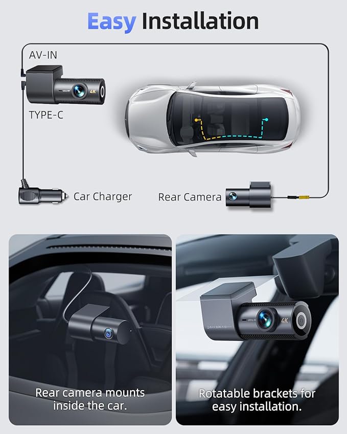 4K Dash Cam Front and Rear, 5G WiFi & GPS & 64GB Card, 1.5" IPS Display Dash Camera for Cars, 4K+1080P Dual Car Dashcam with 24H Parking Mode, Night Vision, G-Sensor, Loop Recording, WDR, 170° Angle