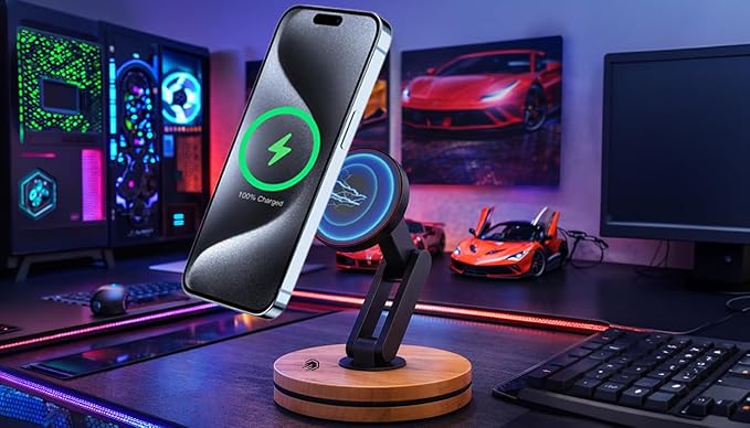 ClikDock Cell Phone Magnetic Wireless Charger Stand, 360° Spin, Aluminum Construction, Compatible with MagSafe Phones for iPhone & Andriod (Bespoke V1)