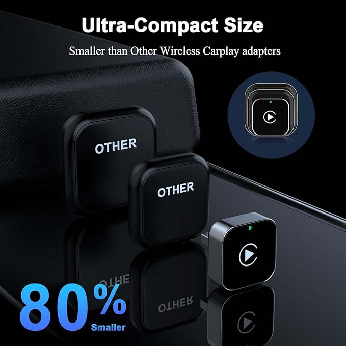 2025 Upgraded Wireless CarPlay Adapter for iPhone＆Android, Mini Wired to Wireless Adapter for CarPlay ＆Android Auto, Plug and Play, Stable Connection & No Latency
