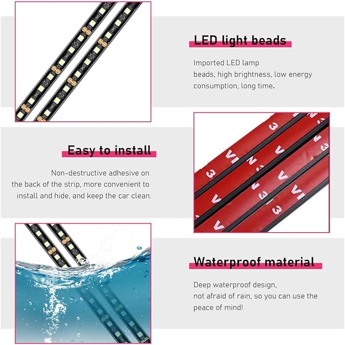 Car LED Strip Light, 24 LEDs RGB Neon Interior Atmosphere Lights, 12V Under Dash Ambient Night Light, USB Port Auto Interior Decorative Lamp, Universal Car Accessories (Ice Blue)