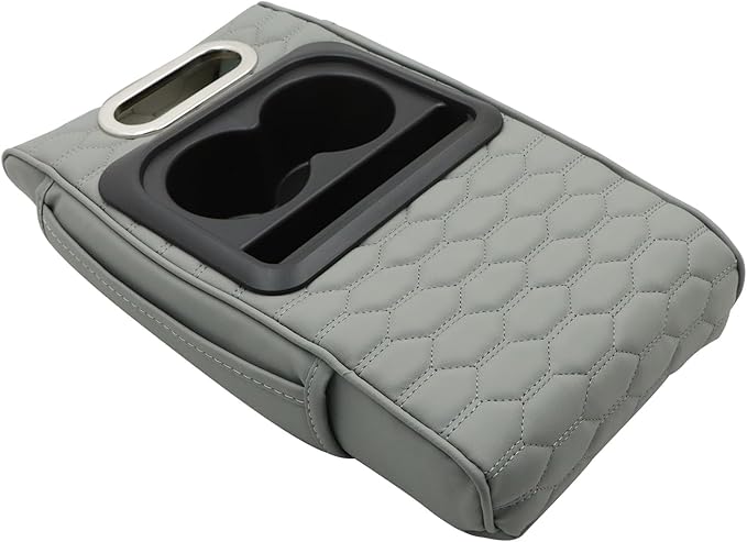 Priprilod Gray Car Center Console Armrest Pillow, Memory Foam with Cup Holder and Cell Phone Holder, Multifunctional Car Center Console Organizer, Universal Fit for Most Car Interior Accessories