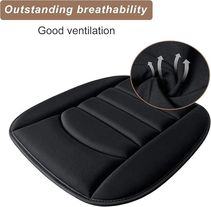 Memory Foam Car Seat Cushion with Breathable Fabric & Non-Slip Gel, Universal Fit for Car Truck Office Home 19.6x18x1.2 Black with Backrest