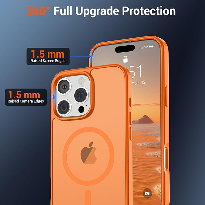 SUPFINE Magnetic for iPhone 16 Pro Case with Screen Protector (Compatible with MagSafe) (Military Grade Drop Protection) Translucent Matte Shockproof Phone Cover,Starry Orange