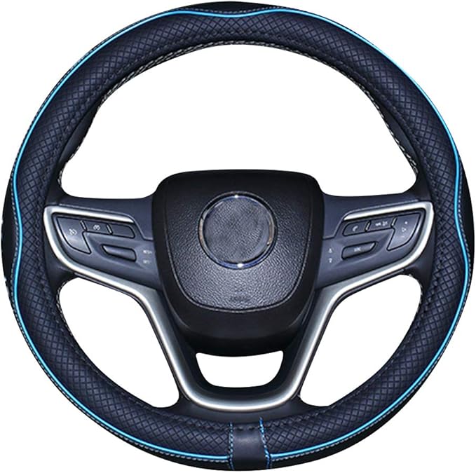 Mayco Bell Large Size Steering Wheel Cover Anti-Slip,Safety,Soft,Breathable,Durable,Full Surround,Comfortable Grip Microfiber Leather (15.5-16 inch, Black Blue)