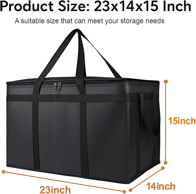 Bodaon Large 2-Pack Insulated Food Delivery Bag With Hard Bottom, XXXL Grocery Shopping/Catering/Bags, Rideshare Delivery Bag, Cold/Hot Styrofoam Carrier for Travel/Car