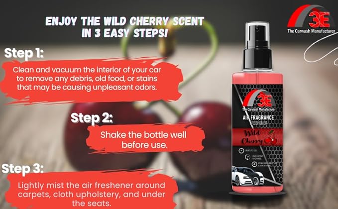 3E Car Air Freshener Premium Super Cherry Scent 16 fl oz – Professional Automotive Air Freshener & Odor Eliminator, Long-Lasting Interior Fragrance for Cars, Trucks, SUVs, RV, Home & Office (CHERRY)