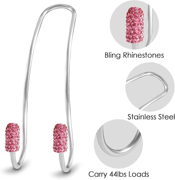 Guoord Pink Car Accessories for Women, 2 Pcs Hot Pink Car Decor Hooks for Purses and Bags, Durable Backseat Holder, Heart-Shaped Purse Hook Hangers, Storage Universal for SUV Truck & Van