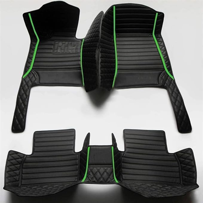 Custom Making Car Floor Mats Compatible for 2000-2025 All Mode Sedan SUV Sports Car Full Coverage Cute Pads Protection Non-Slip Leather Floor Liners (Black and Green bar)