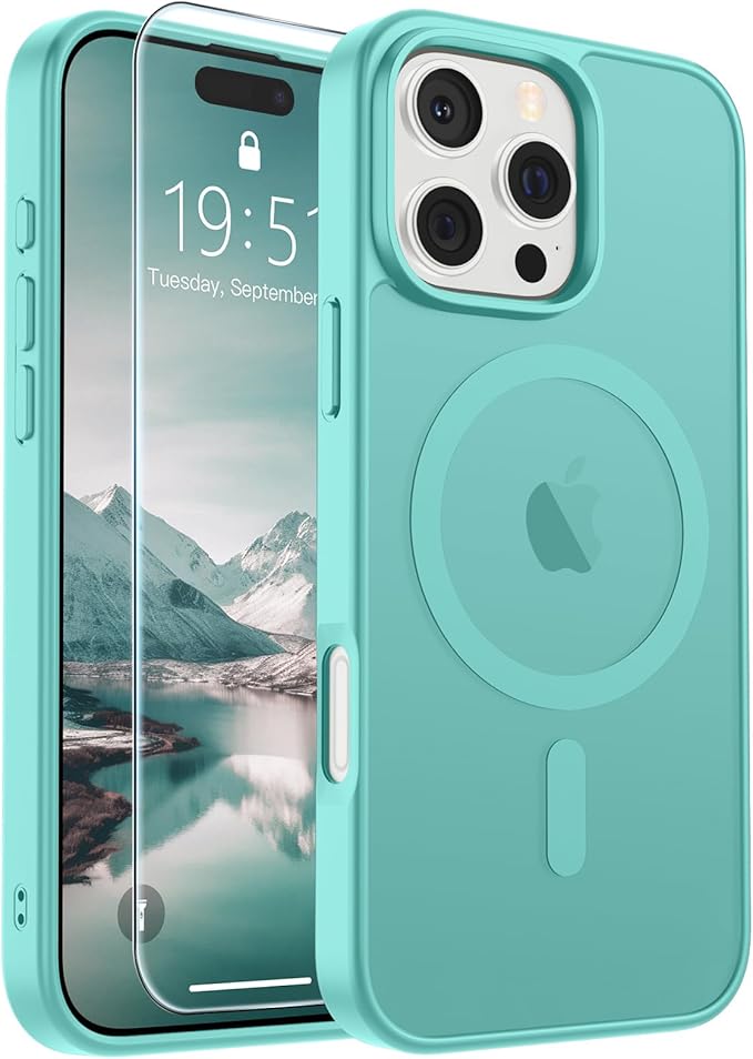 SUPFINE Magnetic for iPhone 16 Pro Max Case (Compatible with MagSafe) (Military Grade Drop Protection) Slim Translucent Matte Shockproof with Anti-Fingerprint Phone Case,Blue Green