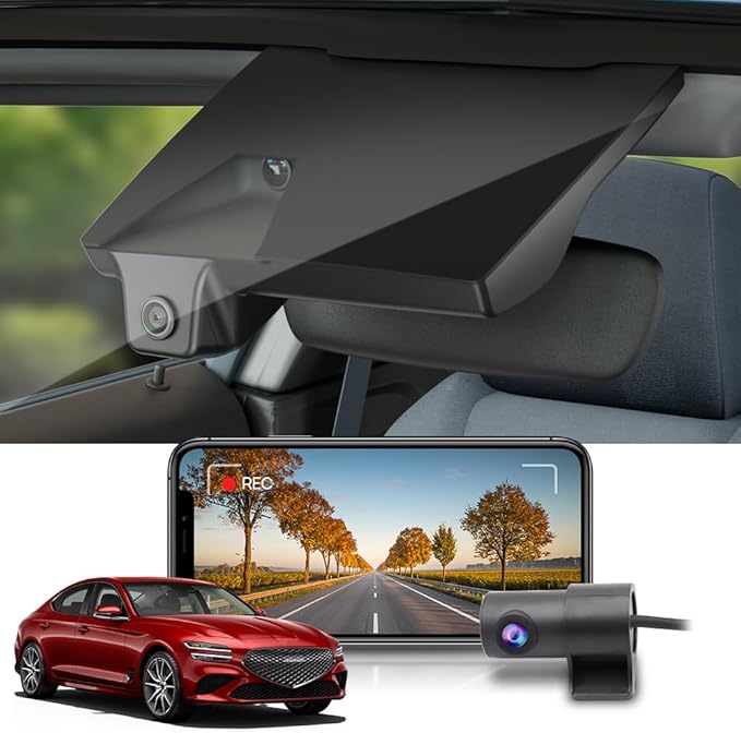 Fitcamx Front 2K+Rear 1080P Dash Cam Adapts for Genesis G70 2019-2026 (Part No Ends with #G9600), OEM Style, Dual HD Video, WiFi & APP, Loop Recording, Gravity Sensor, Easy to Set, 64GB Card