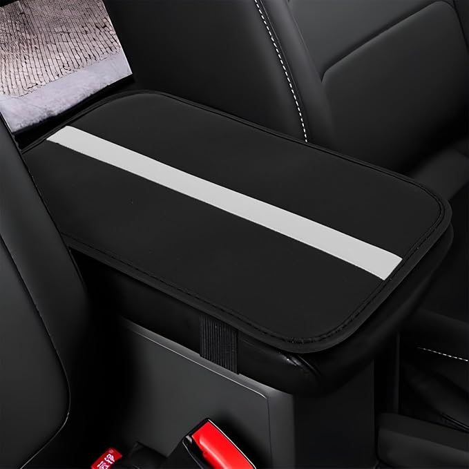 wuyaoyao Car Center Console Cover, 12.6"×7.87" PU Leather Armrest Cover for Cars, Stylish Auto Armrest Cushion Pad, Waterproof Vehicle Arm Rest Protector, Interior Car Accessories (Black+Gray)