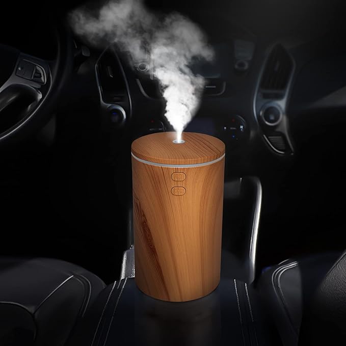 USB car Aromatherapy Machine, air humidifier, ultrasonic Aromatherapy Diffuser, with 7 Color LED Lights, Suitable for Cars, Offices, Travel, Household Cars (Light Wood Grain Color)