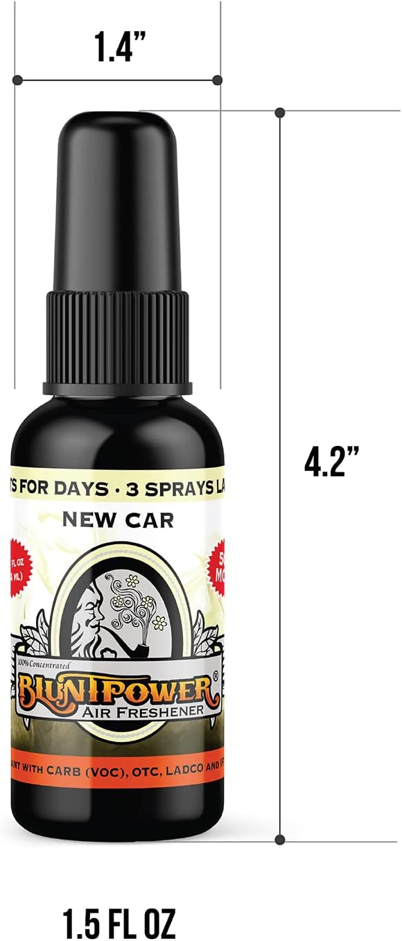 Blunt Power Air Freshener Spray, Oil Based Concentrated Air Freshener and Oil Diffuser, Air Freshener Spray for Car, Room, Bathroom, Odor Eliminator and Room Deodorizer, New Car, 1.5 oz