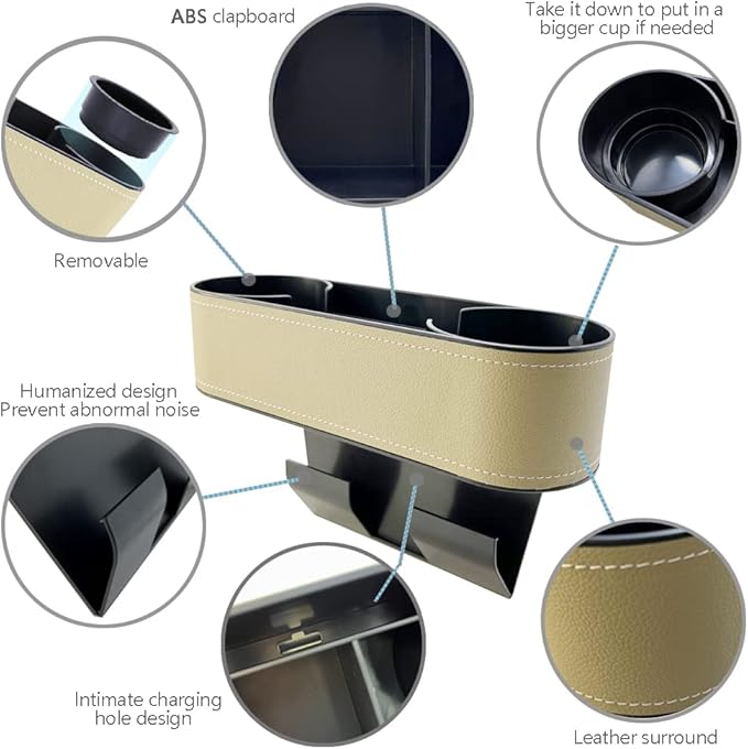 Cup Holder for Car Seat Gap Organizer, Multifunctional Cup Drink Holders with PU Leather Cover,Side Insert Center Console Gap Filler Storage Box for Mug Bottle CellPhones Keys Coffee Coasters