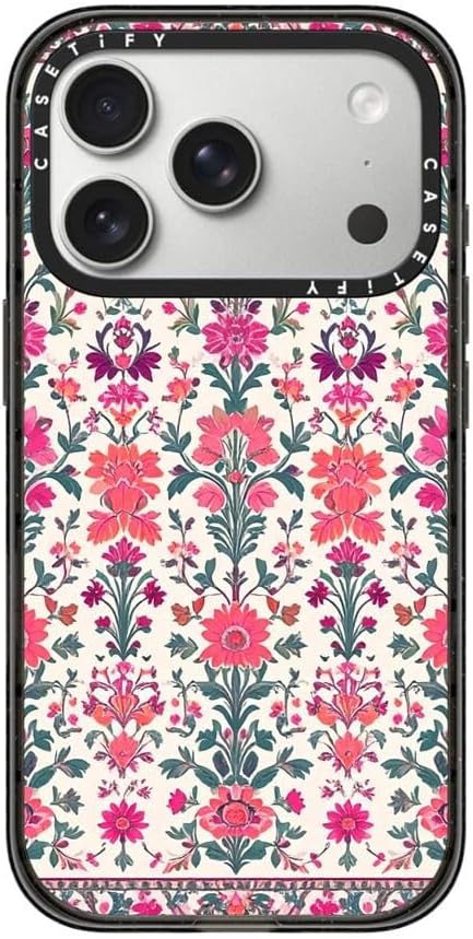 CASETiFY Impact iPhone 17 Pro Case [Slim/Compatible with Magsafe / 8.2 ft. 4X Military Grade Drop Protection] - Persian Floral - Rose - Clear Black