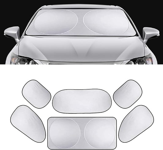 1 Pack 6 Pcs Windshield Sun Shade for Car,Sun Visor Protector, Sun Protection Heat Insulation Front and Rear Windshield Side Window Glass Sun Visor, Universal for Most Cars (Silvery)