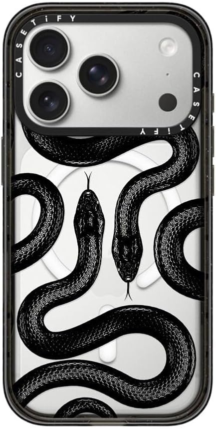 CASETiFY Impact iPhone 17 Pro Case [Slim/Compatible with Magsafe / 8.2 ft. 4X Military Grade Drop Protection] - Black Kingsnake - Clear Black