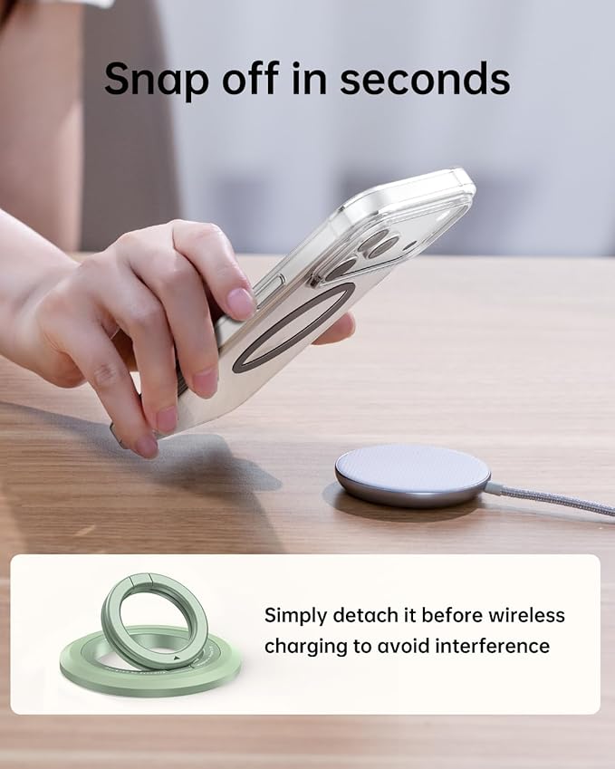 SYNCWIRE for MagSafe Ring Phone Holder, 360° Rotation Magnetic Cell Phone Grip Dual-Sided Magnets Phone Ring Kickstand Compatible with iPhone 17 16 15 14 13 12 Pro Max MagSafe, Android, Samsung etc.