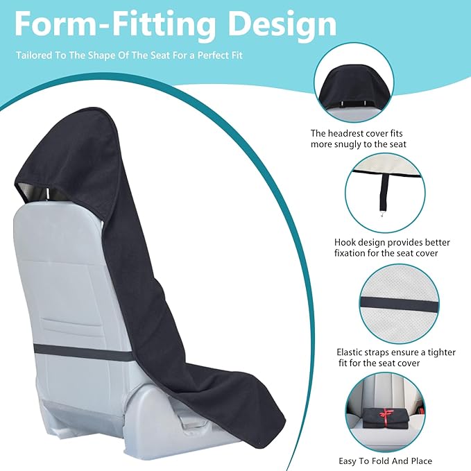 Car Seat Covers Universal Car Protective Front Seat Covers Washable Non-Slip Seat Protectors for Gym Workouts,Waterproof and Sweatproof Towel Seat Covers for Cars,Trucks, Jeeps (2 Pack Black)