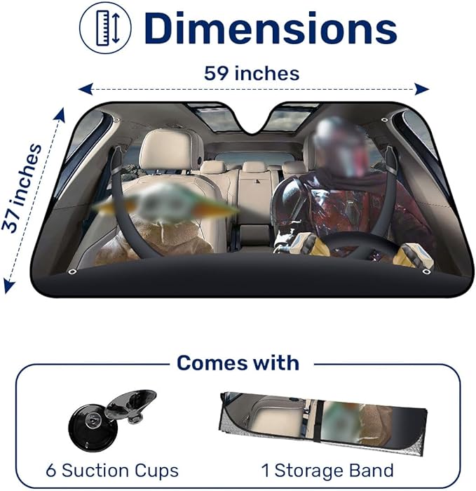 GENANY Windshield Sun Shade for Electric Vehicle (59x37 inches), Sun Shade Windshield, Shades for Front Windows, Sunshade for Car Windshield, Xmas Auto Gift, Car Decor