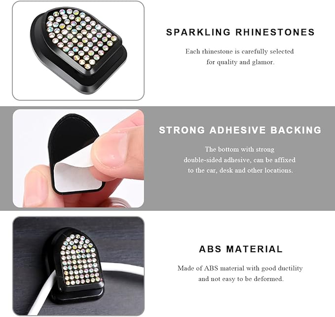 4 PCS Bling Car Mini Hooks, Cute Rhinestone Adhesive Back Seat Auto Hangers, Multifunctional Crystal Hanging Storage Hook for Vehicle Dashboard Wall Hat Coat Towel Key (Colorful)