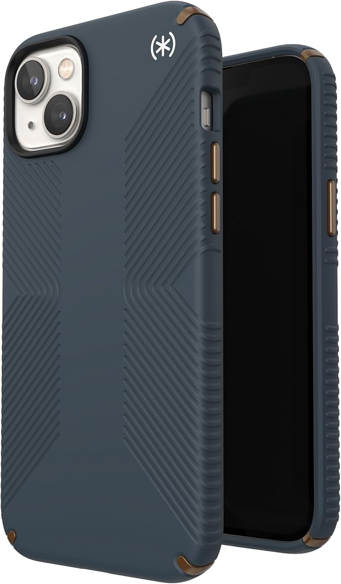Speck iPhone 14 Plus Case - Drop Protection, Scratch Resistant, Dual Layer Slim Phone Case for 6.7 Inch iPhones 14 Plus - Built for MagSafe - Presidio2 Grip - Charcoal/Cool Bronze/White