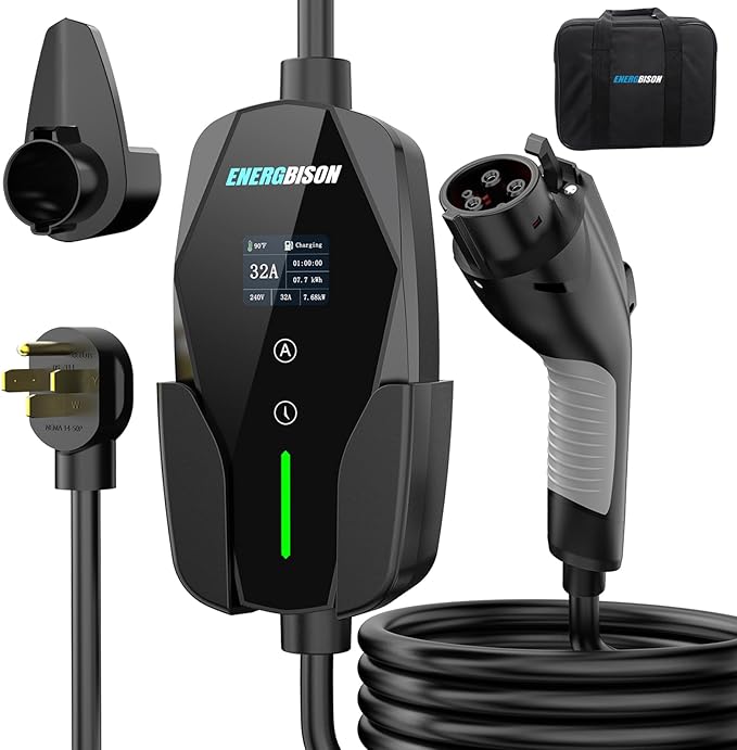 Level 2 EV Charger, 32A/7KW Electric Vehicle Portable Charger with 25FT Cable, Home EV Charging Station, 240V NEMA 14-50 Plug, for All SAE J1772