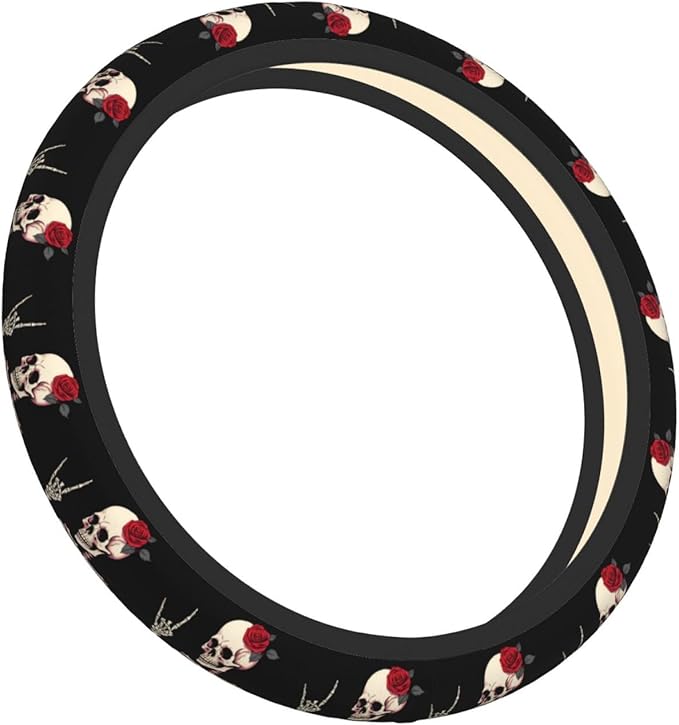 Hippie Skeleton Steering Wheel Cover Women, Comfortable Elastic Steering Car Wheel Cover Fit 15 inches Universal Accessories Suvs Trucks Decor
