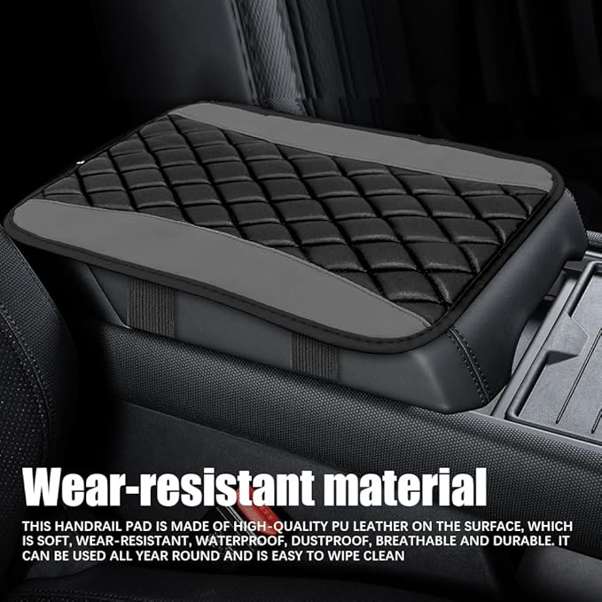 Car Center Console Cushion Pad, Arm Rest Covers, 12.6"×7.5" Leather Waterproof Auto Armrest Seat Box Protector, Auto Comfortable Center Console Cover Universal for Most Vehicles (Grey)