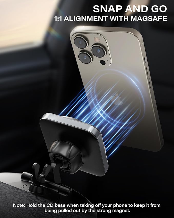 1Zero for Magsafe CD Phone Holder for Car [20 N55 Ultra Strong Magnets] Magnetic CD Player Phone Mount, Stable CD Slot Phone Mount for iPhone 17 16 15 14 13 12 Mini Pro Pro Max Plus & Magsafe Case