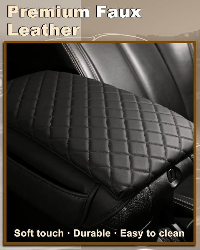 Armrest Cover for Jeep Wrangler JK Center Console Pad with Organizer Storage Pockets, Black Faux Leather Arm Rest Lid Cushion Accessories (2011-2017 Wrangler JK)