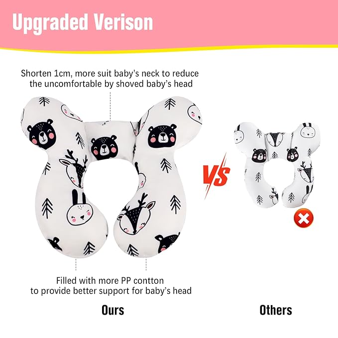 KAKIBLIN Baby Neck Pillow, Upgraded Baby Support Pillow,Babies Head Pillow,Neck Support Pillow for for Car Seat, Stroller, Pushchair,Travel (Bear)