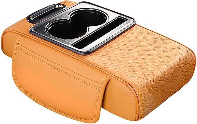 Car Center Console Pad PU Leather Armrest Organizer with Tissue Box Slot for Vehicles, Style E