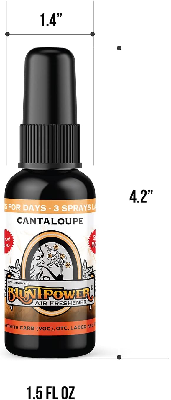 BluntPower (Cantaloupe, 1 Pack) Concentrated Air Freshener for Room and Car Spray - Oil-Based Diffuser Spray Bottle - Long-Lasting Bathroom Spray, Car Freshener, & Odor Eliminator Spray