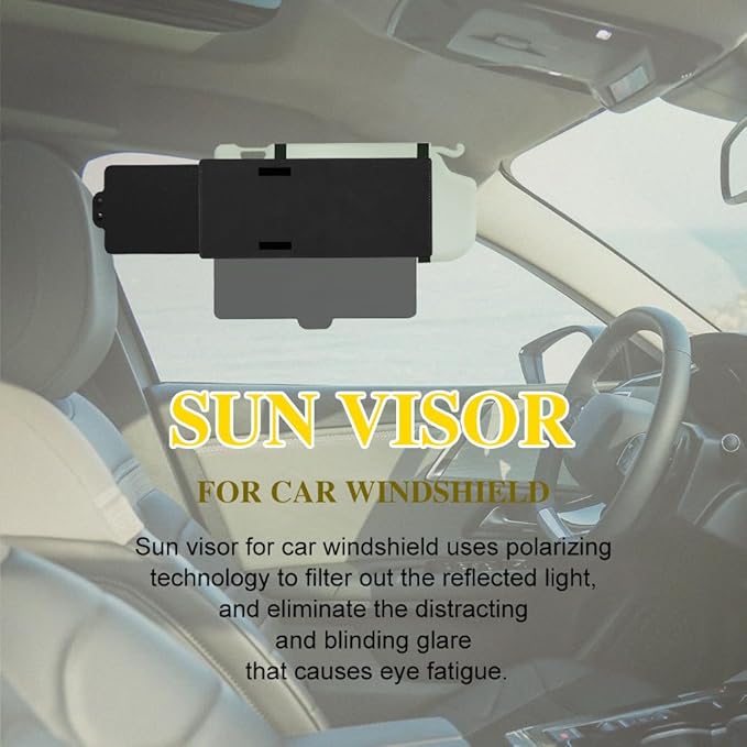 Polarized Car Sun Visor Extension with PC Lens and Side Sunshade, Anti-Glare Windshield Visor - Universal for Most Cars (Black)