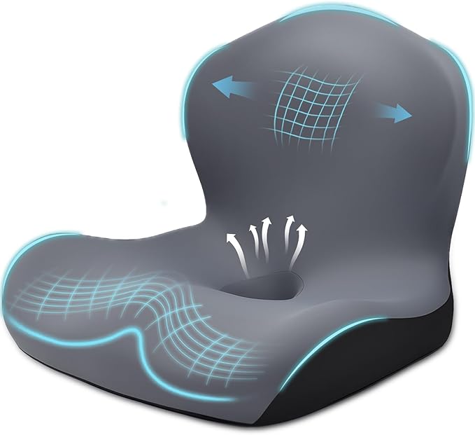 Seat Cushion for Office Chair and Car, L-Shaped Ergonomic Car Seat Cushions, Memory Foam Chair Cushion, Lumbar Support Pillow for Wheelchair, Car, Home, Office, Desk, Gray