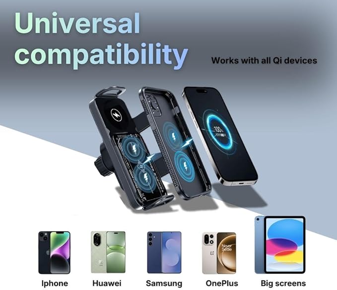 Wireless Car Charger Mount, Auto-Clamping Phone Holder with Fast Charging – Wireless Cell Phone Charging Car Mount for iPhone & Android (Rear Mirror Mount)