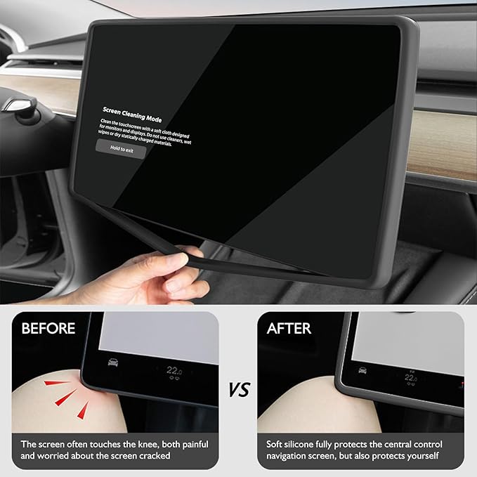 Farmogo Protector Trim Frame for Tesla Model 3 2021-2023 & Model Y 2020-2024 Accessories with Wireless Silicone Charging Mat, Screen Edge Frame and Rearview Mirror Protector Frame (3 PCS Black)