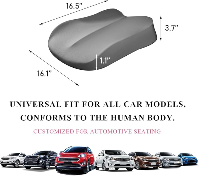 Car Seat Cushion, Comfort Memory Foam Car Cushion, Non-Slip Auto Booster Seat Cushion for Improve Driving Vision, Suitable for Vehicles Trucks SUVs Car Accessories (Gray)