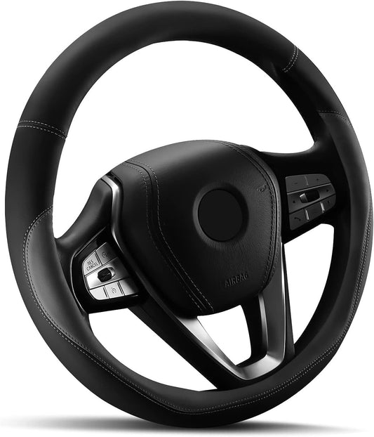 HOTOR Car Steering Wheel Cover - Universal Car Accessory for Diverse Cars, Leather Cover with Anti-Slip Lining, for Steering Wheel with a Diameter of 15.5"-16",Gray