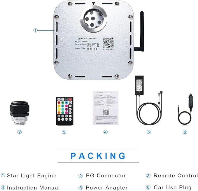 AMKI High Brightness 32W Twinkle Sound Mode RGBW Light Source Engine Driver Remote/APP Control Starlight Box Motor for Fiber Optic Star Ceiling Light Kit