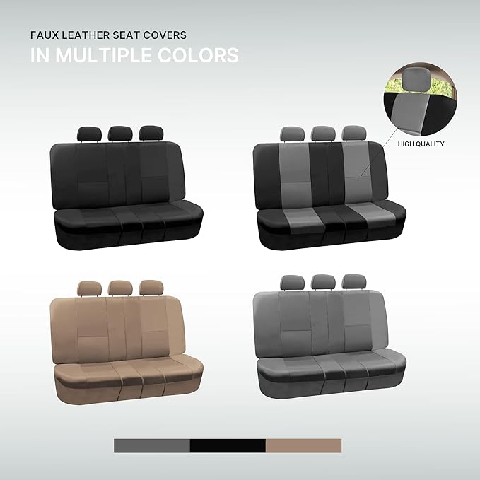FH-PU002-1010 Classic Exquisite Leather Bench Seat Covers, Split Bench, Solid Beige color