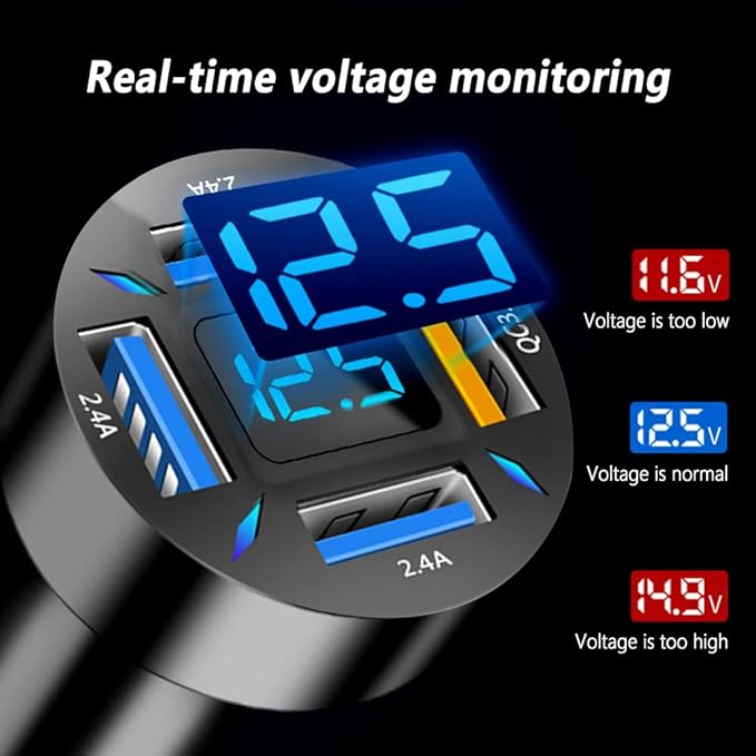 2Pcs 66W Fast USB Car Charger Fast Charge with Voltmeter LED Light Display Car Charger Adapter Compatible for iPhone 14/13/12/11pro/x/8/S22/S22+/Ultra/S21/S10/S9 (2Pcs Black)