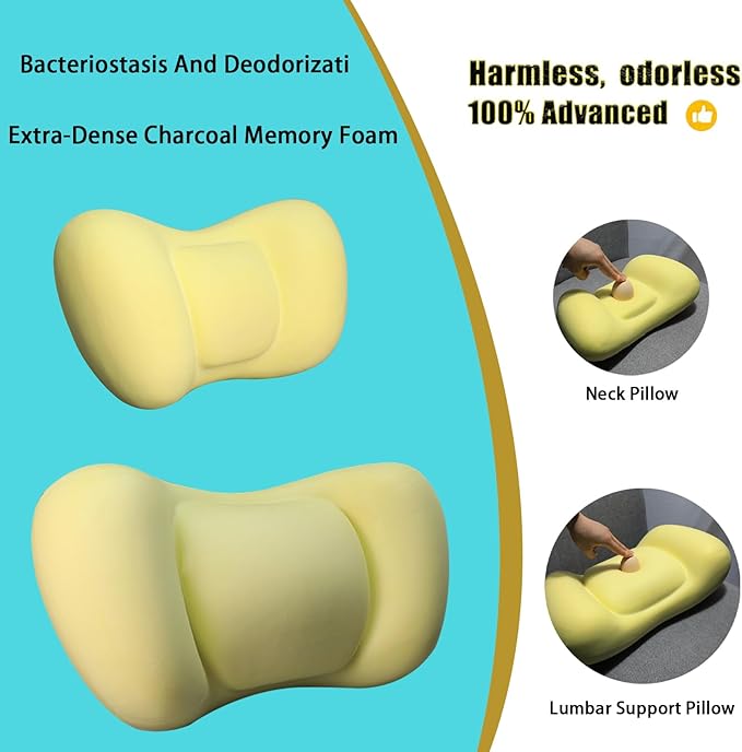 Lumbar Support Pillow for car，Car Neck Pillow Kit, Memory Foam Ergonomic Car Headrest and Lumbar Support for Driving Fatigue Relief, Comfort and Support Your Neck and Back