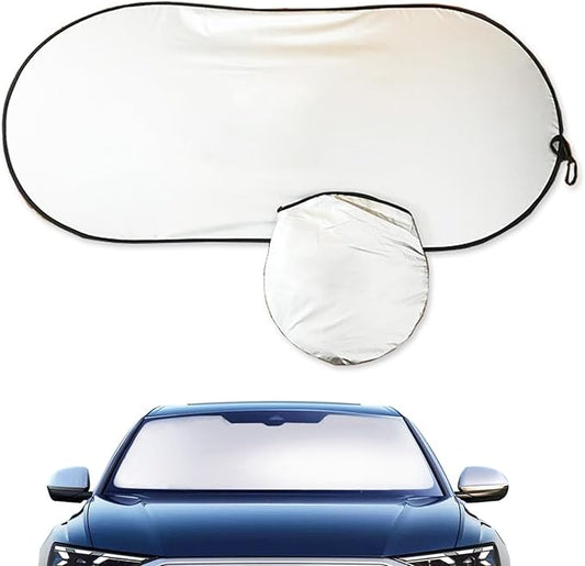 Car Windshield Sun Shade, Reflective Windshield Sunshade with Storage Pouch for UV Rays & Heat Protection, Foldable Sun Blocker Fits Sedan, SUV & Hatchback